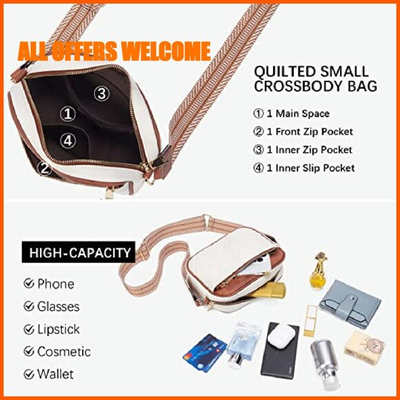 Small Quilted Vegan Leather Crossbody Bag with Wide Strap - Picture 6 of 8